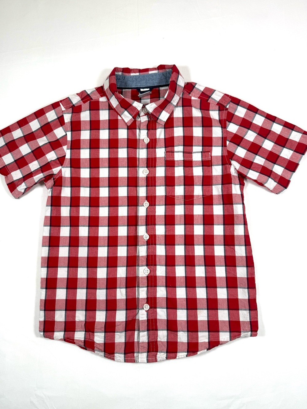 GYMBOREE Boys Plaid Button Down Shirt M 7-8 Preppy Americana Patriotic Classic
